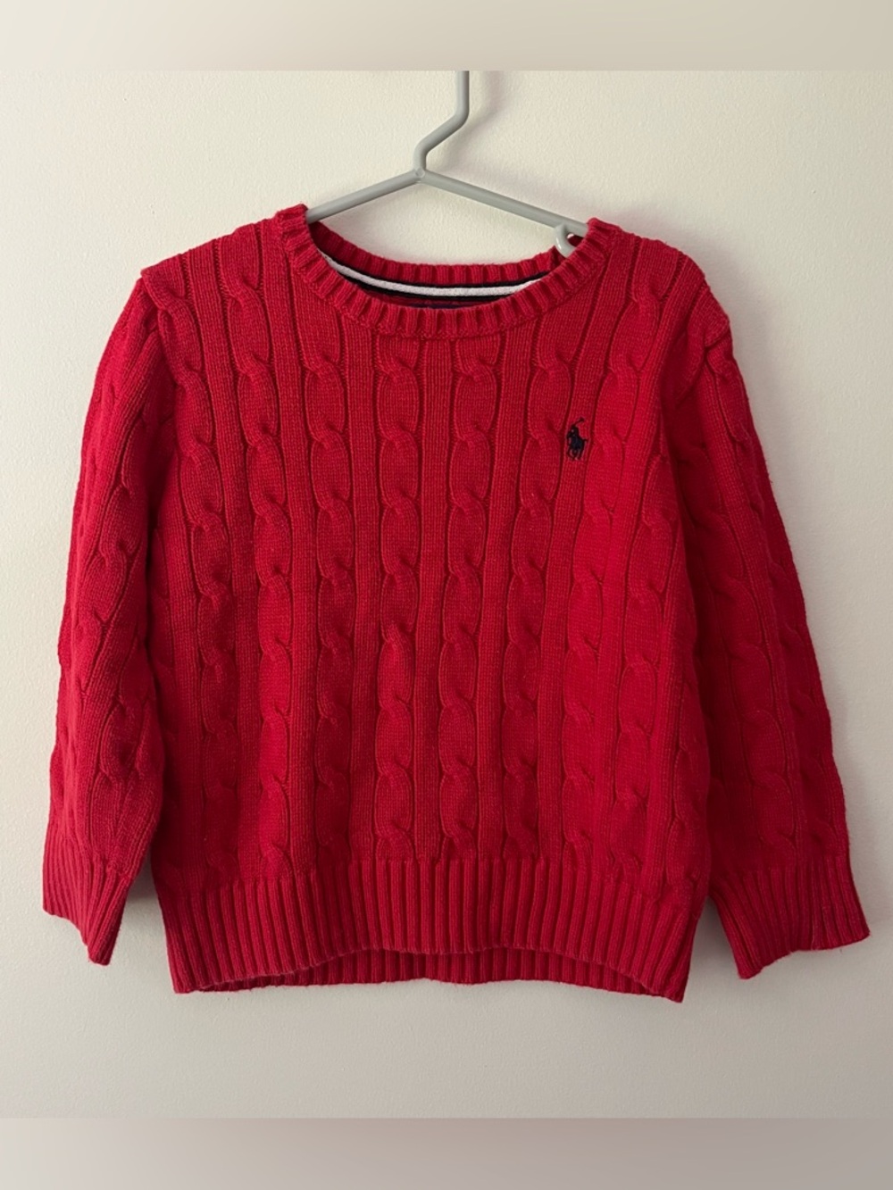 Kids Polo Ralph Lauren Cable Knit Sweater Red 4T Blue Pony Classic Holiday